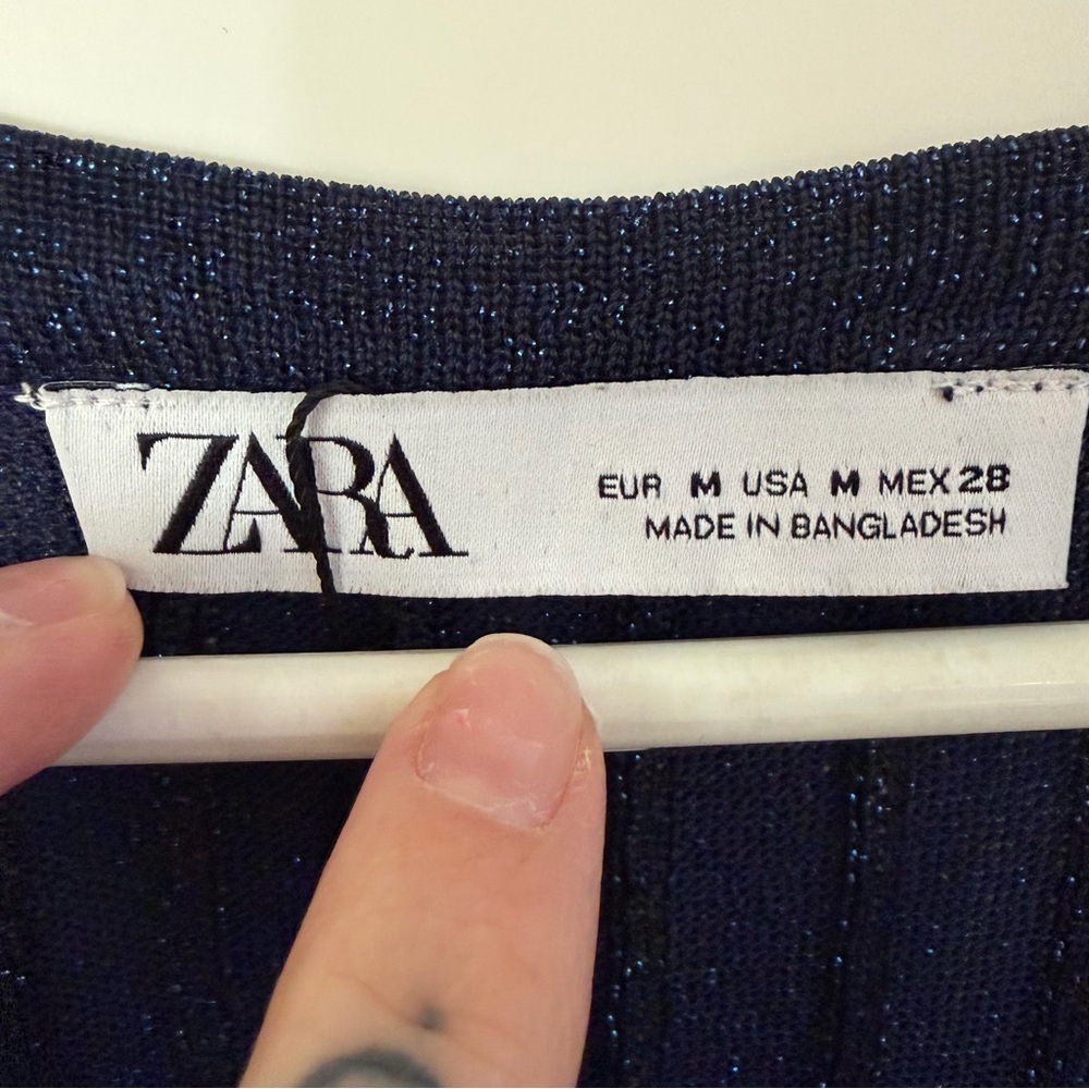 ZARA Navy Ribbed Shimmer Tank Top - Picture 4 of 5